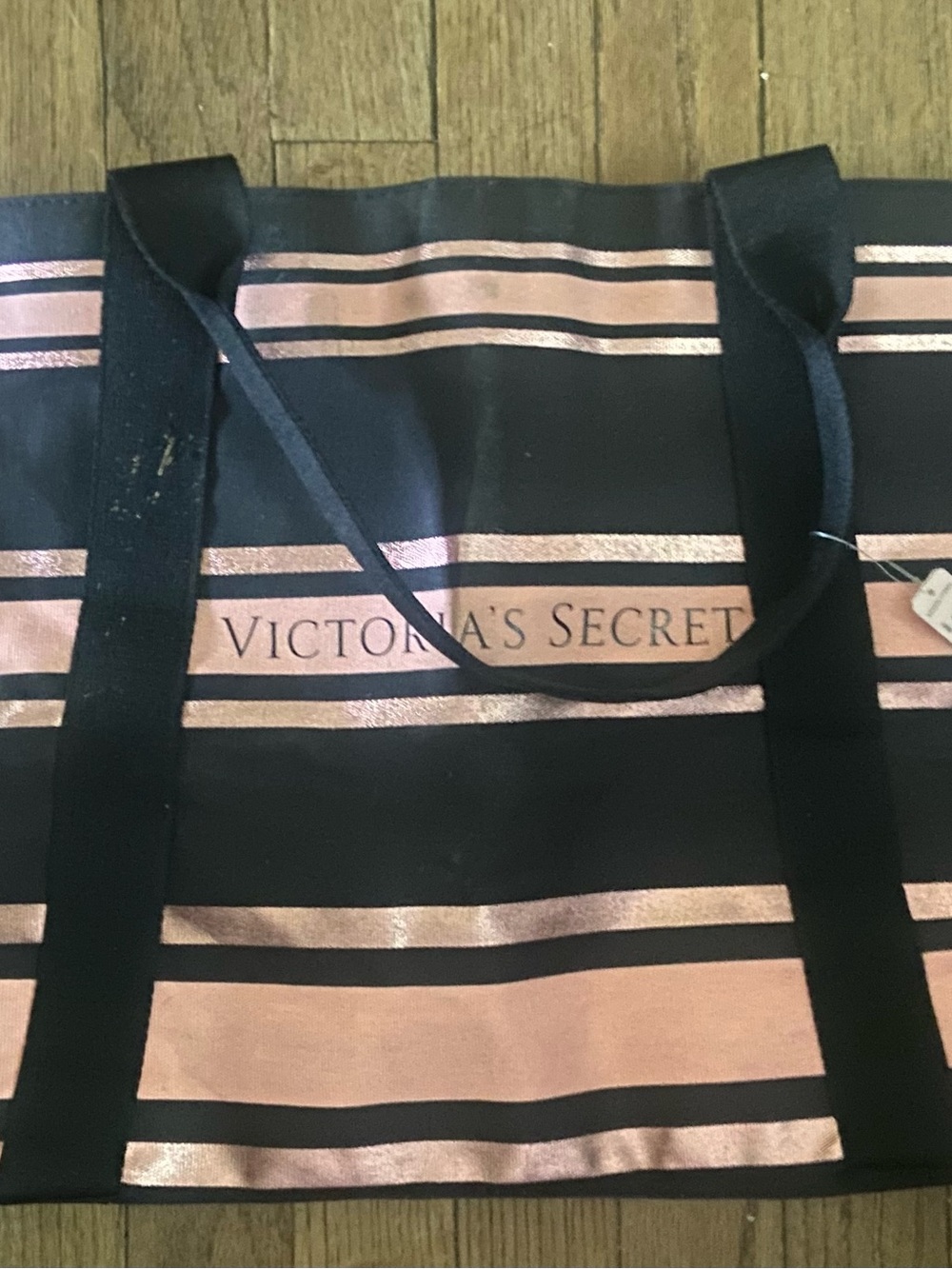Victoria's Secret Black and Rose Gold Striped Tote